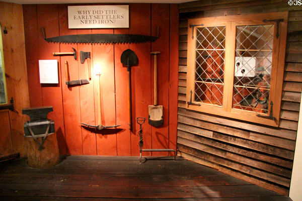 Display on why early American settlers needed iron at Saugus Iron Works. Boston, MA.