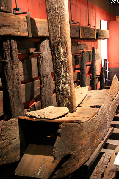 Archeologically excavated water wheel fragment & beams (c1646-70) at Saugus Iron Works. Boston, MA.