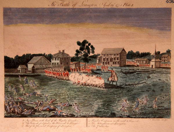 Battle of Lexington April 19, 1775 graphic by Amos Doolittle at Concord Museum. Concord, MA.