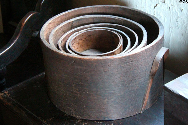 Nested round wooden containers at John Balch Museum House. Beverly, MA.