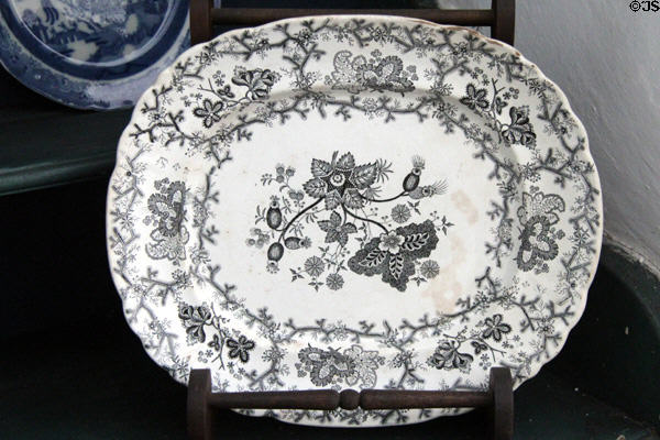 Black & white floral serving platter at Rev. John Hale House. Beverly, MA.