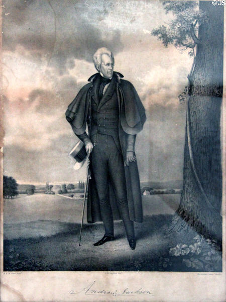 Print of Andrew Jackson print (1832) by William S. Pendleton & John Henry Bufford at Rev. John Hale House. Beverly, MA.