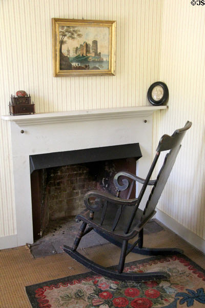 Rocking chair in bedroom at Rev. John Hale House. Beverly, MA.