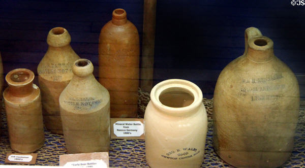 Collection of stoneware crocks & bottles at Abbot Hall. Marblehead, MA.