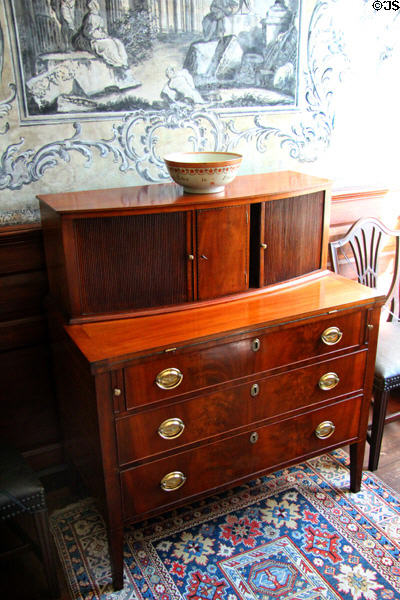 Chest of drawers with slide-open console at Jeremiah Lee Mansion. Marblehead, MA.