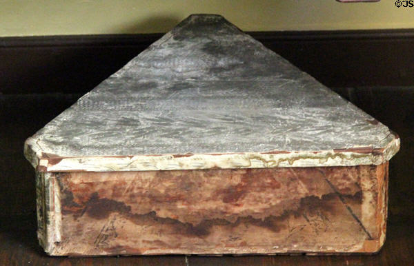 Hat box for tri-cornered hat at Jeremiah Lee Mansion. Marblehead, MA.