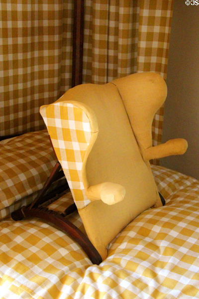 Early American backrest for reading in bed at Jeremiah Lee Mansion. Marblehead, MA.