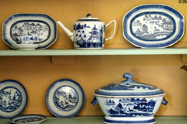 Willow Ware china at Jeremiah Lee Mansion. Marblehead, MA.