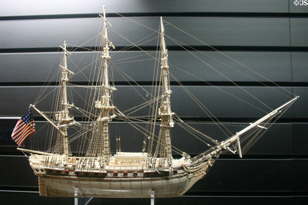 Ivory model of USS Constitution, a 1797 American 44-gun frigate at Naval Academy Museum. Annapolis, MD.