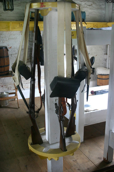 Gun rack in barracks from 1812 era of Fort McHenry. Baltimore, MD.