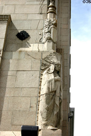 77 Monroe Center lion & Indian carvings. Grand Rapids, MI.