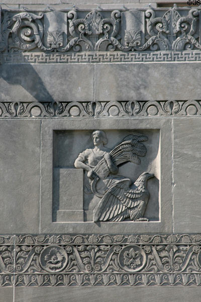 Wheat harvest & eagle on Kalamazoo City Hall. Kalamazoo, MI.