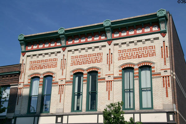 Elaborate brickwork of heritage buildings on S Kalamazoo Mall. Kalamazoo, MI.