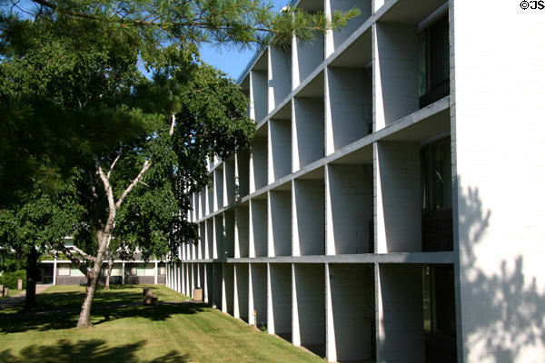 Side view of St. Thomas Aquinas Hall at St. John's University. Collegeville, MN.