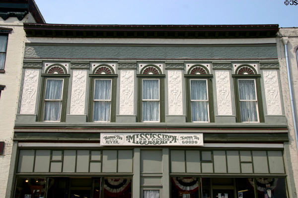 Pressed metal reliefs on heritage building (217 N. Main St.). Hannibal, MO.