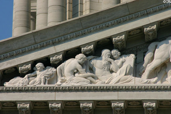 Allegorical pediment detail on Missouri State Capitol. Jefferson City, MO.