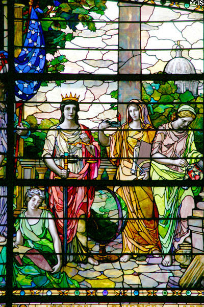 Government, education & arts figures on Missouri history stained glass window at Missouri State Capitol. Jefferson City, MO.
