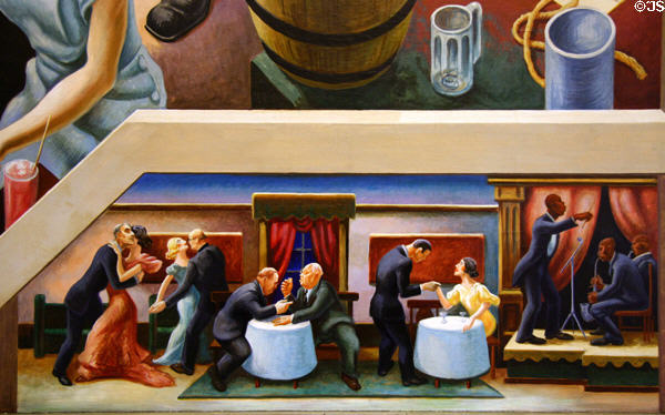 Detail of Jazz club life on Social History of Missouri mural (1935) by Thomas Hart Benton at Missouri State Capitol. Jefferson City, MO.