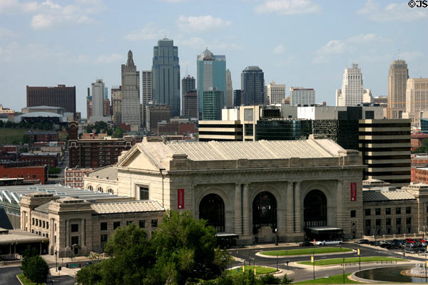 Skyline of Kansas City over Union Station. Kansas City, MO.