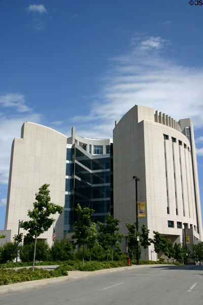 Glass & concrete facade of Whitaker Federal Courthouse. Kansas City, MO.