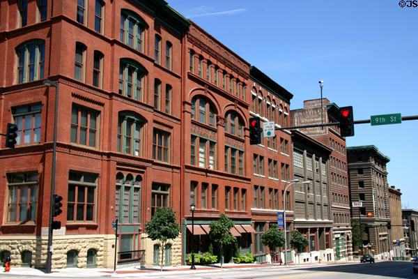 Broadway streetscape of heritage buildings including Thayer Building looking north from 9th St. Kansas City, MO.