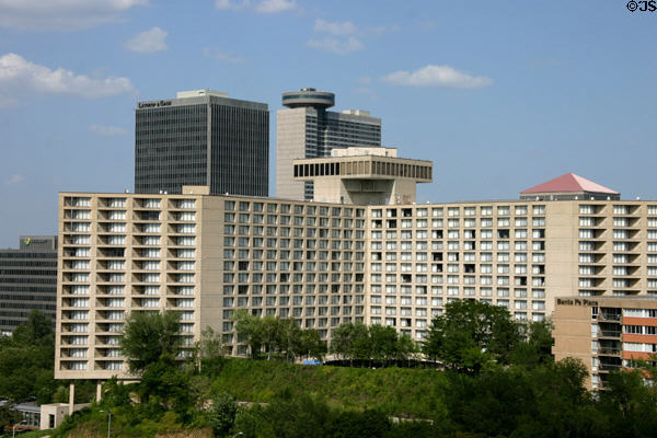 Westin Crown Center (1973) (21 floors) (1 Pershing Road) with Lathrop & Gage & Sheraton Kansas City Hotel beyond. Kansas City, MO. Architect: Harry Weese & Assoc..