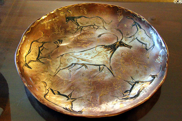 Platter with deer in Indian style by Ted DeGrazia at Thomas Hart Benton Home. Kansas City, MO.