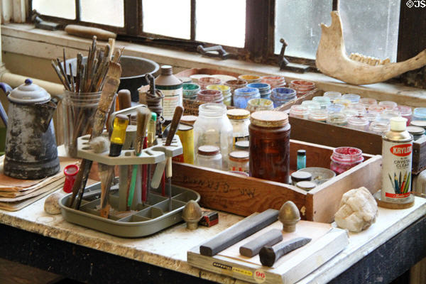 Paints & brushes at Thomas Hart Benton's Studio State Historic Site. Kansas City, MO.