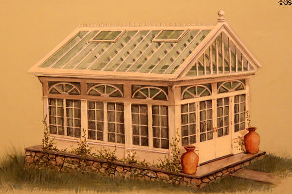Dining room ceiling mural with greenhouse at Vaile Mansion. Independence, MO.