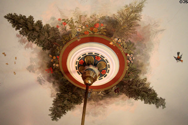 Bedroom ceiling mural around lamp hanger at Vaile Mansion. Independence, MO.