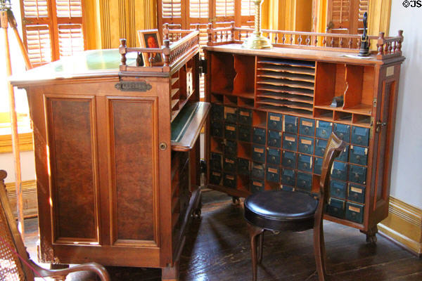 Moore Combination Desk of Indianapolis (c1882) which could be closed for transport by train or wagon at Vaile Mansion. Independence, MO.