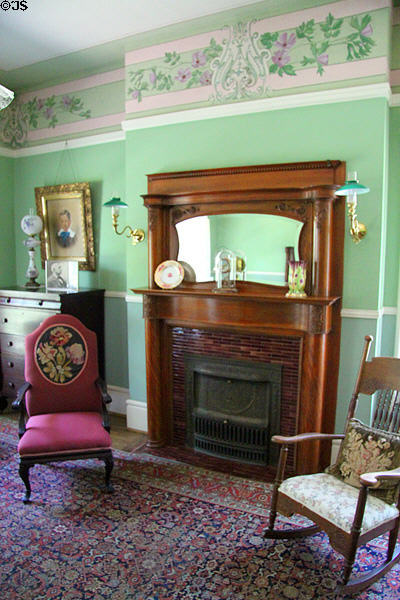 Fireplace & chairs at Lewis-Bingham-Waggoner House. Independence, MO.