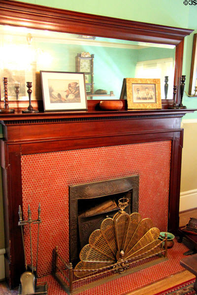 Fireplace with fan-shaped screen at Lewis-Bingham-Waggoner House. Independence, MO.
