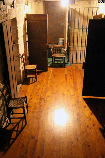 Jail cell hallway where prisoners included outlaw Frank James & rebel William C. Quantrill at 1859 Jail Museum. Independence, MO.