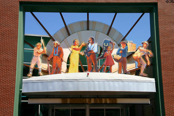 Black community graphics over entrance of American Jazz Museum. Kansas City, MO.