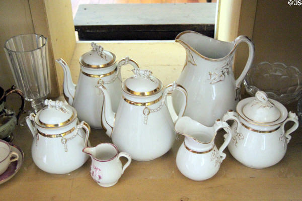 Coffee service & pitchers in kitchen at John Wornall House Museum. Kansas City, MO.