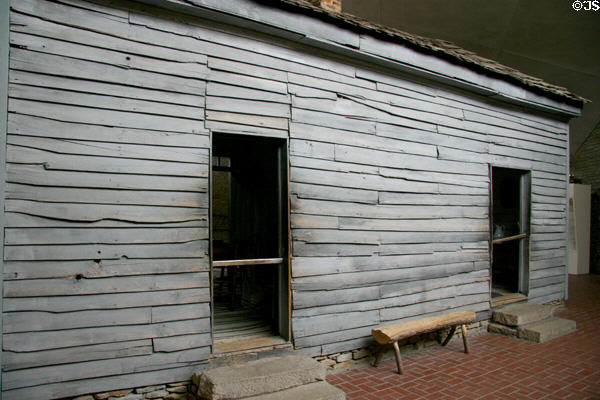 Rear of Mark Twain humble cabin birthplace (1835) at Mark Twain Memorial Shrine. MO.