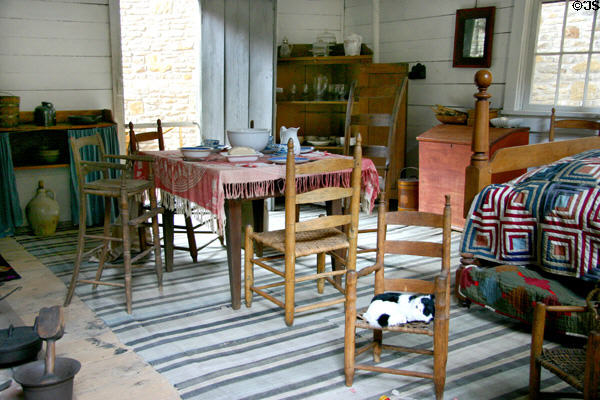 Interior of Mark Twain birthplace cabin at Mark Twain Memorial Shrine. MO.