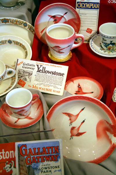 Traveler china used by Milwaukee Railroad on Gallatin Gateway into Yellowstone Park at Museum of the Yellowstone. West Yellowstone, MT.