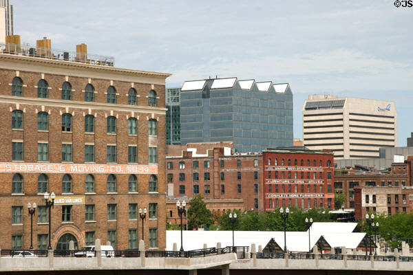 Omaha skyline of Old Market & new highrises from Union Station. Omaha, NE.