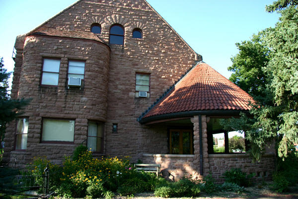 Circular stone porch of Frank House. Kearney, NE.