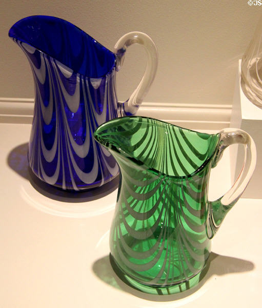 Pitchers (1901-5) by John Ruhlander for Whitall Tatum Co. of Millville, NJ at Museum of American Glass. Milville, NJ.
