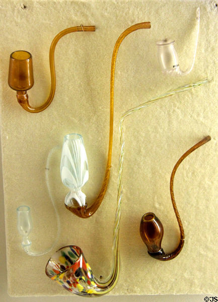 Glass tobacco pipes (early 1900s) by workers of Whitall Tatum Co. of Millville, NJ at Museum of American Glass. Milville, NJ.