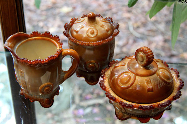 Dewey pressed glass tea service (c1900) by Indiana Tumbler & Goblet Co. of Greentown, IN at Museum of American Glass. Milville, NJ.