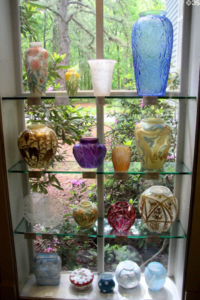 Collection of vases or lamp bases by Consolidated Lamp & Glass of Coraopolis, PA at Museum of American Glass. Milville, NJ.