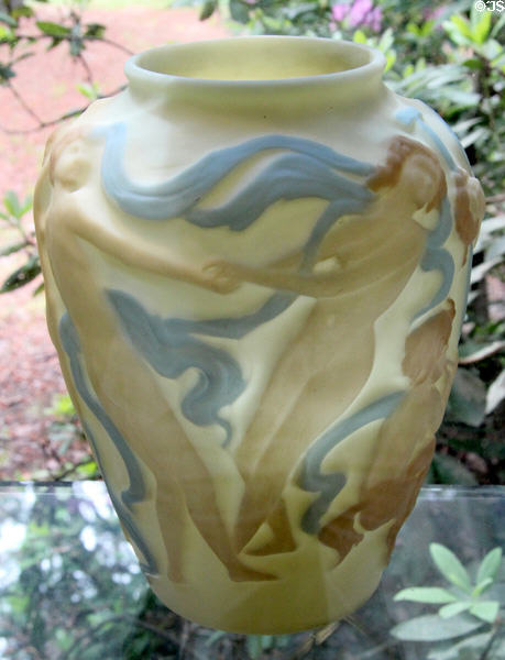Dancing nymph glass vase (c1937) by Consolidated Lamp & Glass of Coraopolis, PA at Museum of American Glass. Milville, NJ.