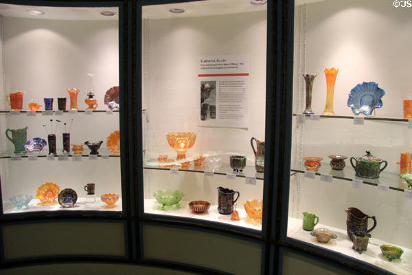 Collection of Carnival Glass (1907-1940s) mostly by companies along Ohio River often to give out a circuses at Museum of American Glass. Milville, NJ.