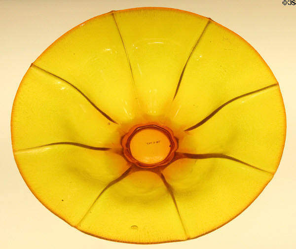 Stretch tangerine bowl (c1927) by Fenton Art Glass Co. of Williamstown, WV at Museum of American Glass. Milville, NJ.