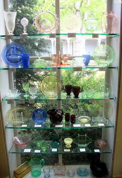Collection of mass produced Depression Glass at Museum of American Glass. Milville, NJ.