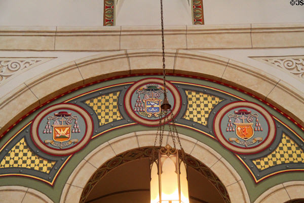 Bishopric shields in St. Francis Cathedral. Santa Fe, NM.